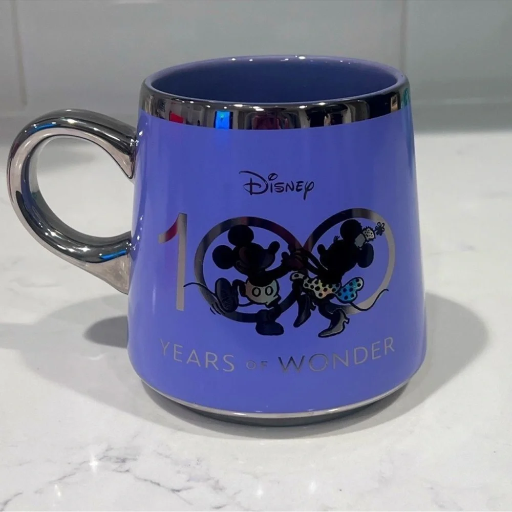 Disney 100 Years Of Wonder Anniversary Purple Silver Mickey Minnie Coffee Mug